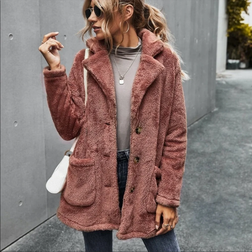 Redwood pocket button  teddy pea coat jacket - Picture 12 of 13
